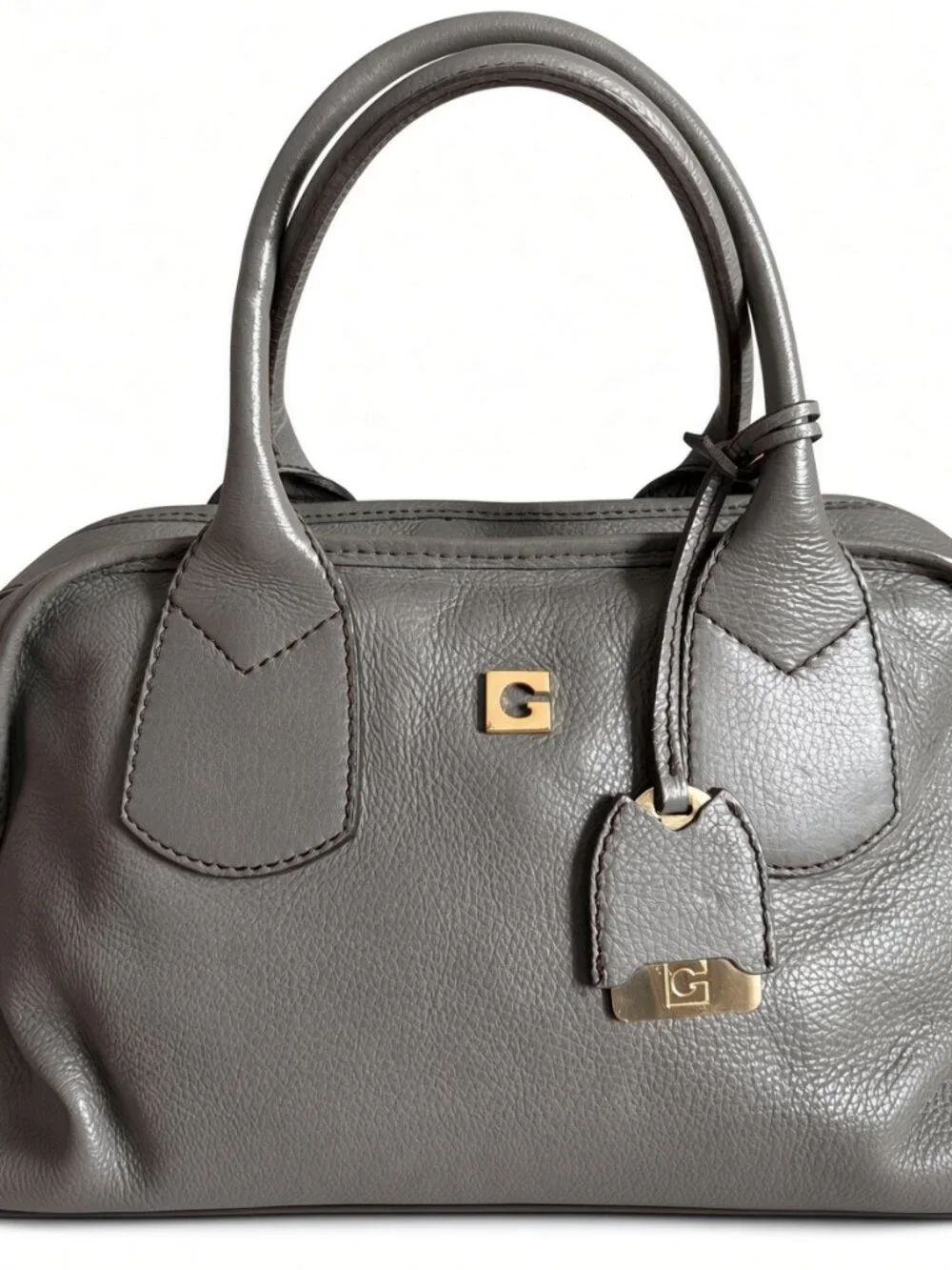 Gherardini Gray Leather Bowler Bag Gold Hardware Vintage